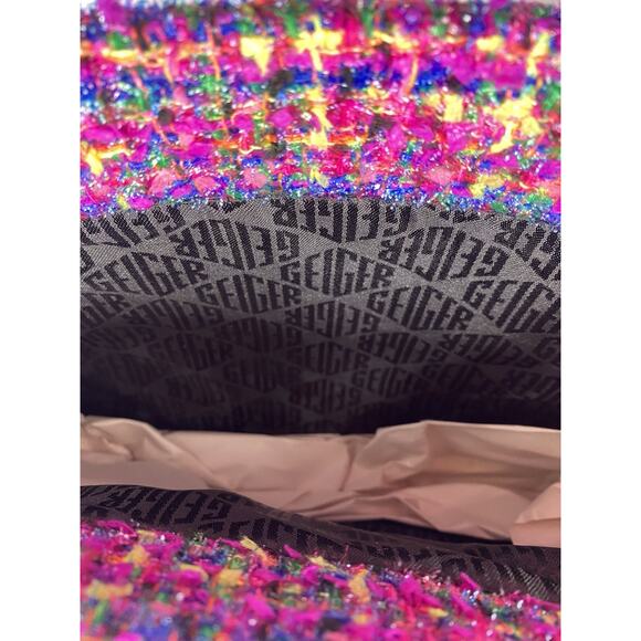 NWT Kurt Geiger Kensington Large Pink Tweed Flap Chain Bag Metallic Crossbody - Picture 10 of 12